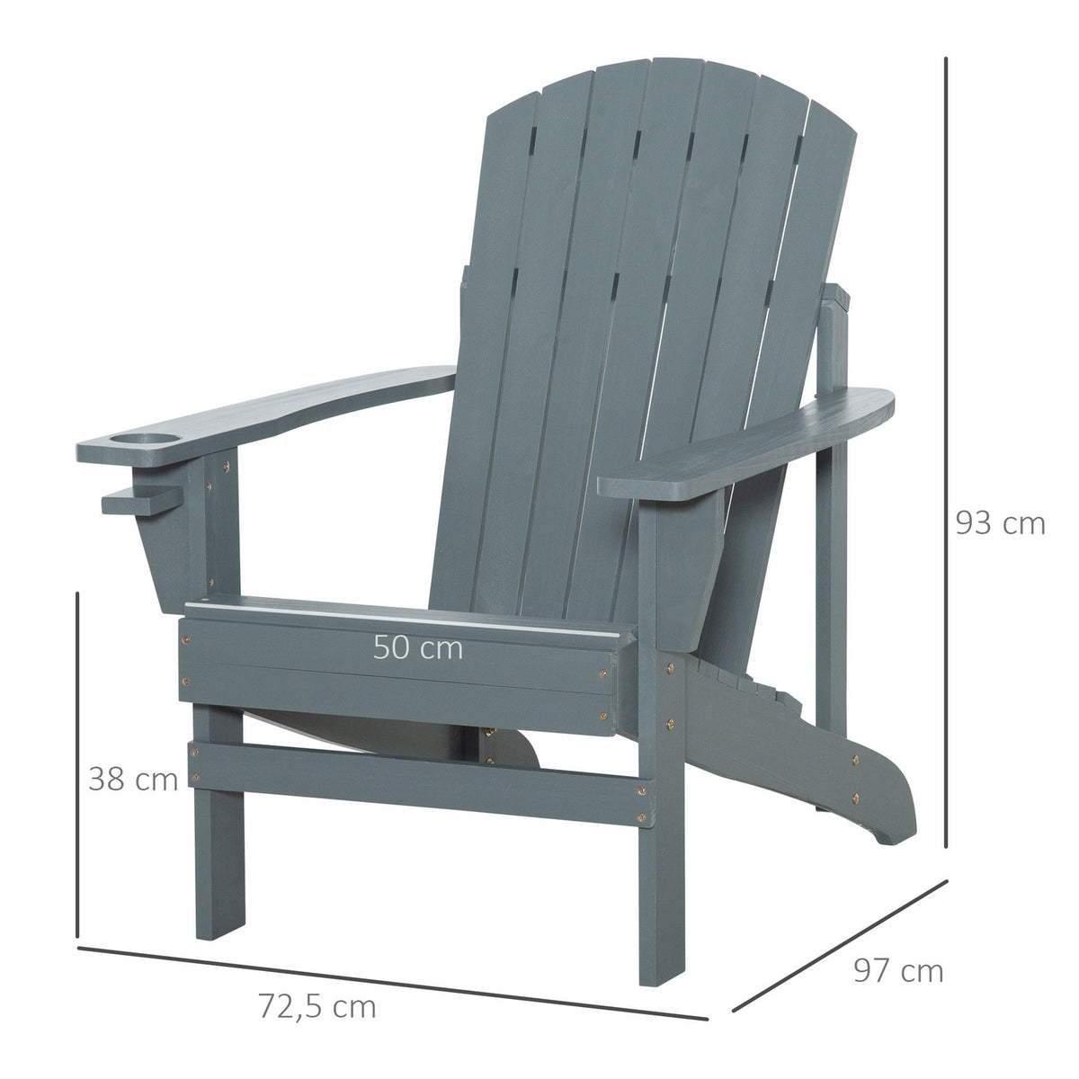 Adirondack Garden Chair With Cup Holder Garden Lounger Balcony Chair Solid Wood Dark Gray 97 X 72.5 X 93 Cm