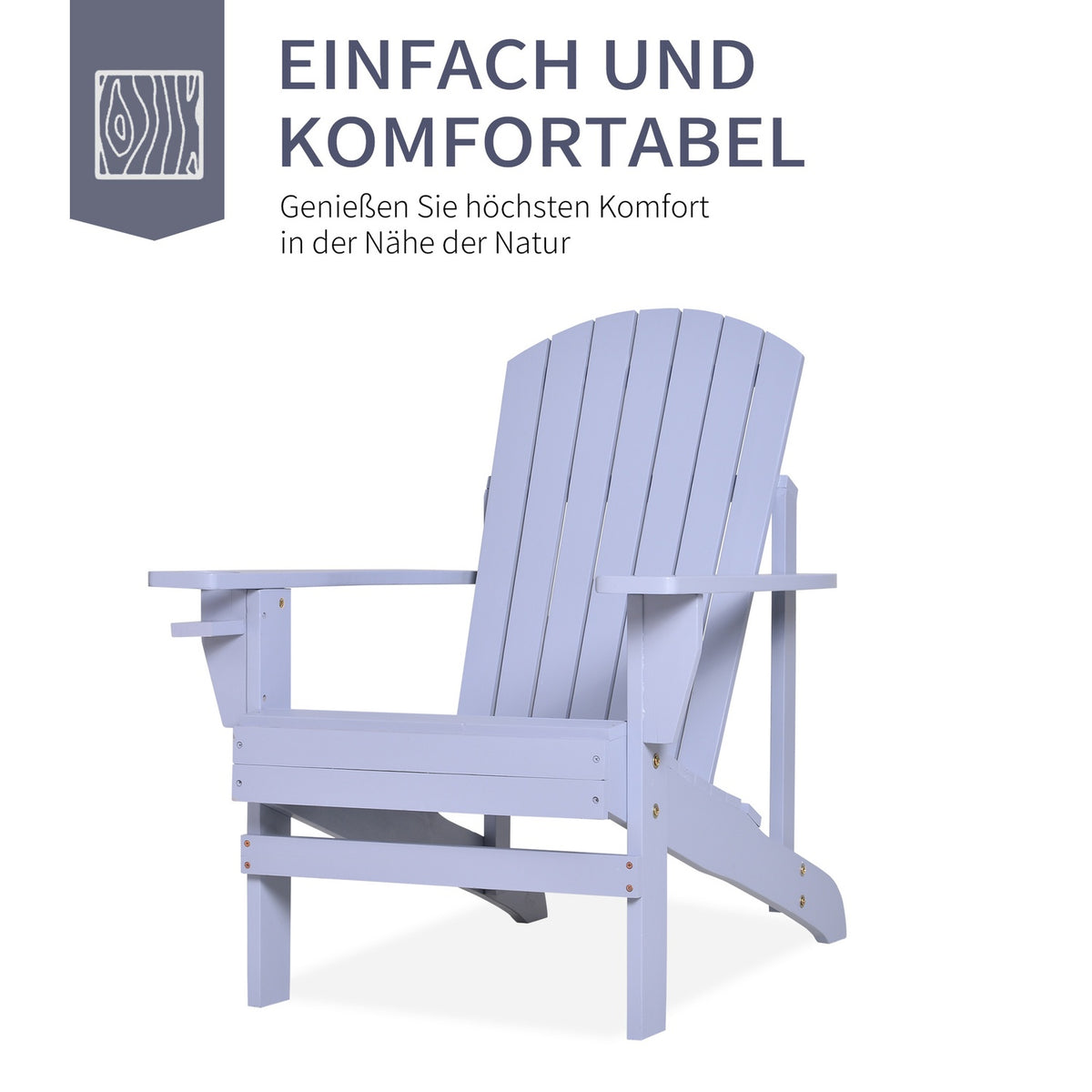 Adirondack Garden Chair With Cup Holder Garden Lounger Balcony Chair Solid Wood Gray 72.5 X 97 X 93 Cm