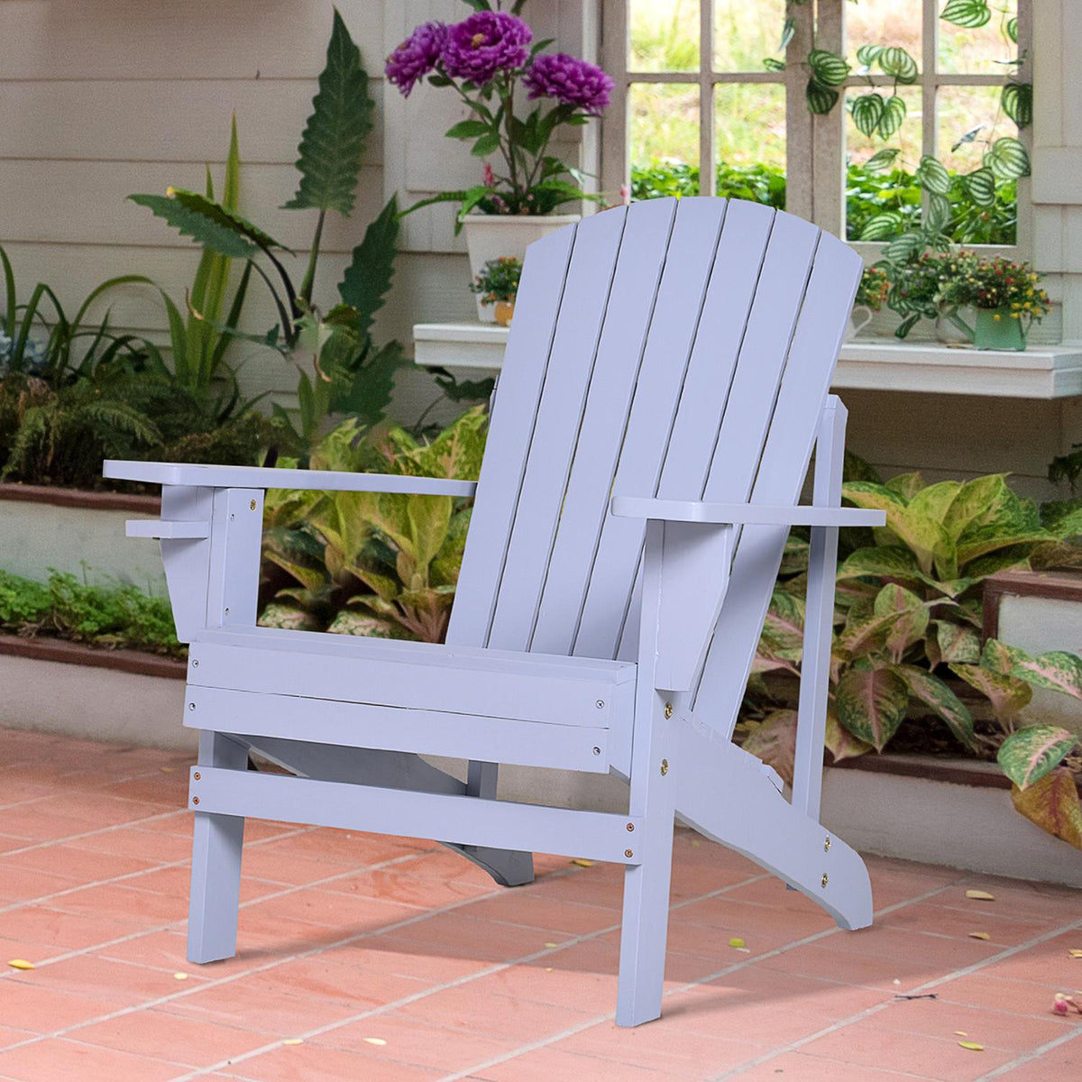 Adirondack Garden Chair With Cup Holder Garden Lounger Balcony Chair Solid Wood Gray 72.5 X 97 X 93 Cm