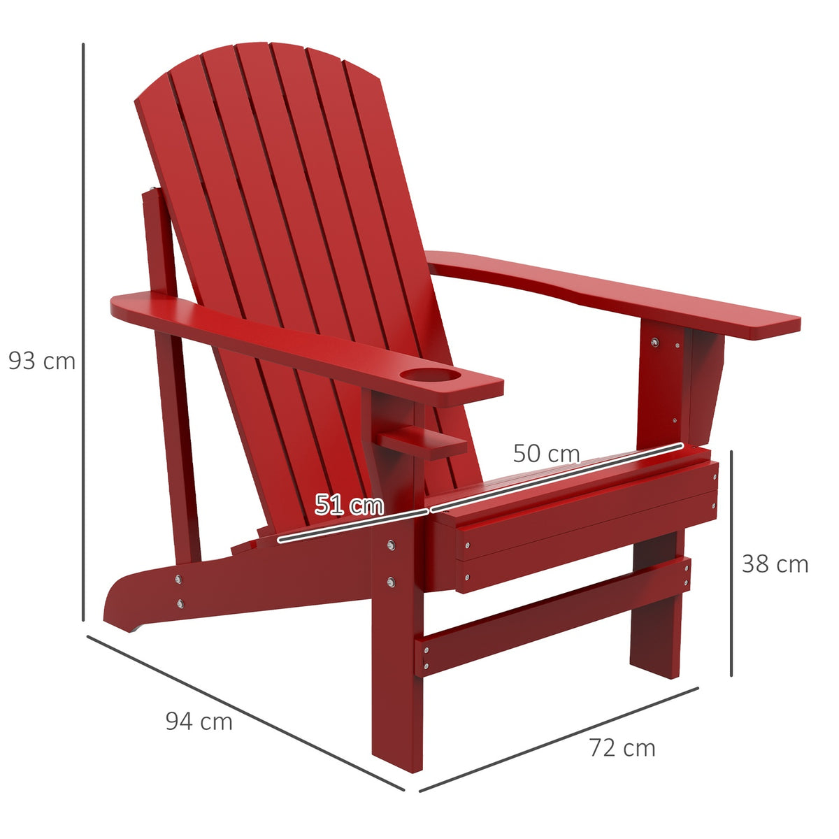 Adirondack Garden Chair With Cup Holder Garden Lounger Balcony Chair Solid Wood Red 72 X 94 X 93 Cm