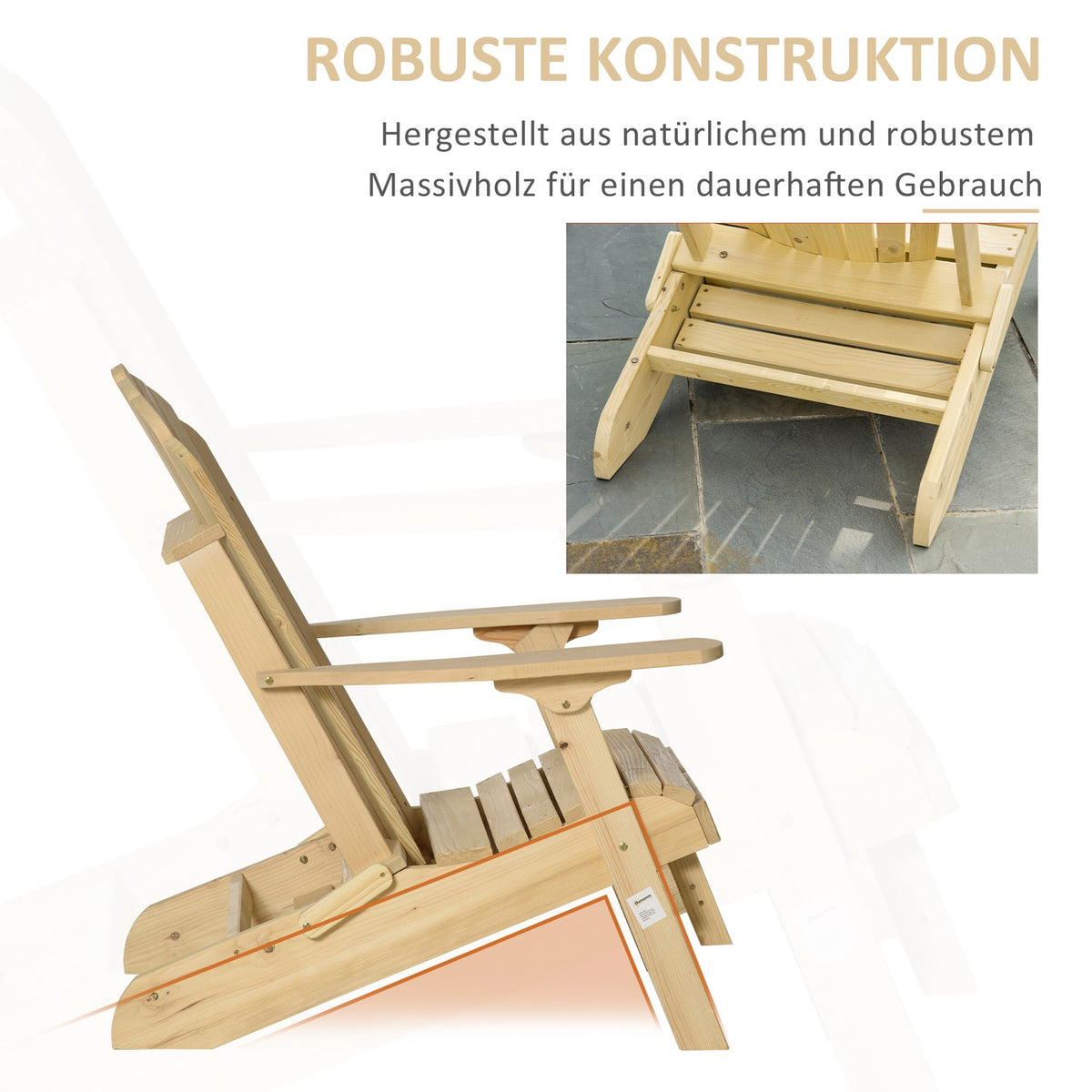 Adirondack Garden Chair With Footrest Folding Garden Lounger Outdoor Garden Furniture Natural Pine Wood 78 X 140 X 94 Cm