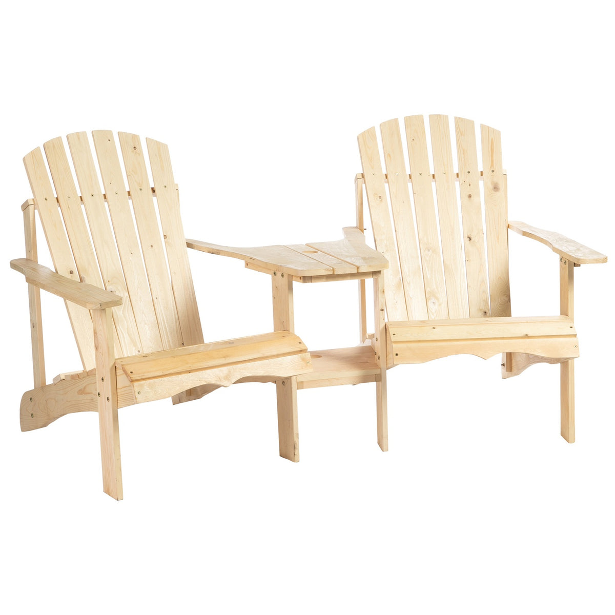 Adirondack Garden Chair With Table And Umbrella Hole 2 Seater Garden Chair Seating Group Garden Furniture For Balcony Solid Wood Natural 178 X 87 X 92 Cm
