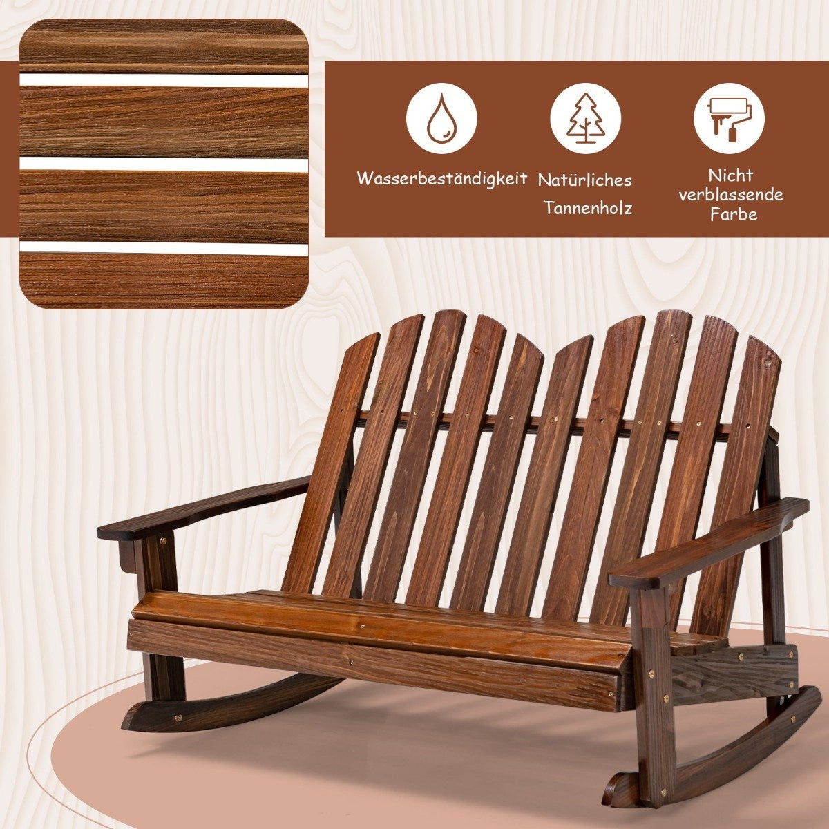Adirondack Rocking Chair for Children 2-Seater Wooden Garden Chair 99.5 x 70 x 68 cm Brown