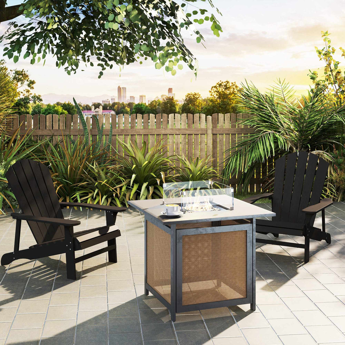 Adirondack Wooden Outdoor Chair, High Back, Black