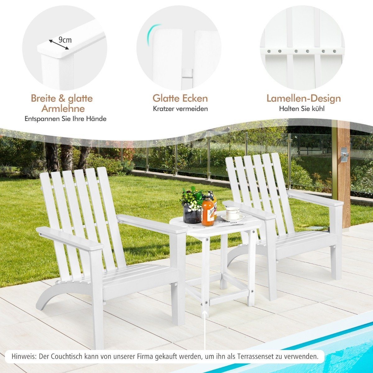 Adirondack chair Adirondack chair made of acacia wood garden chair up to 160 kg white