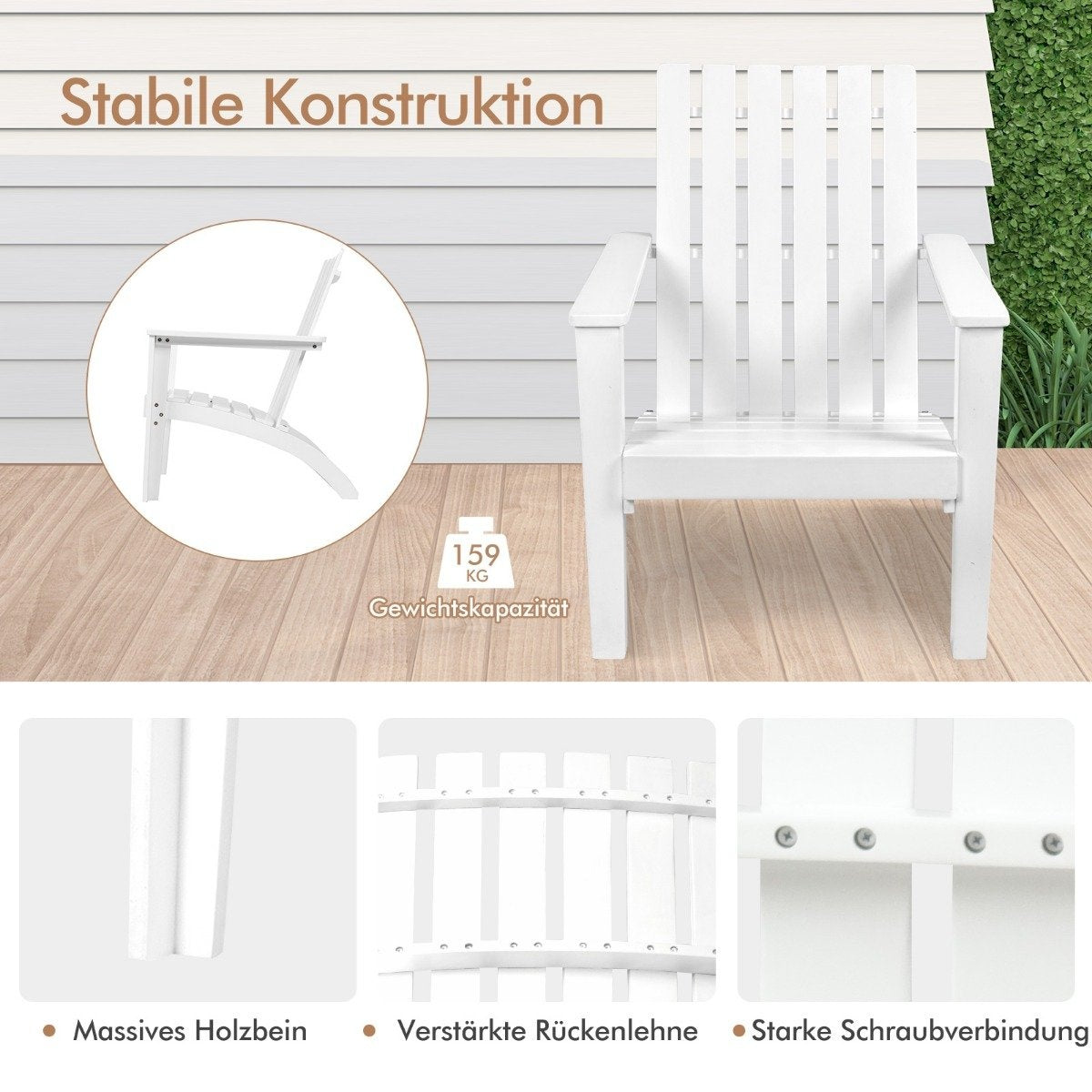 Adirondack chair Adirondack chair made of acacia wood garden chair up to 160 kg white