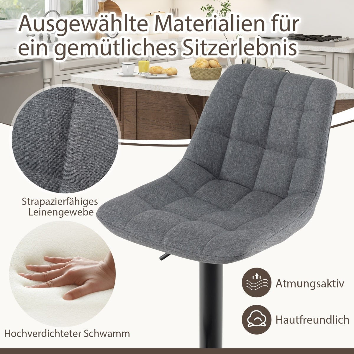 Adjustable 360 Swivel Bar Stools Set of 2, Grey