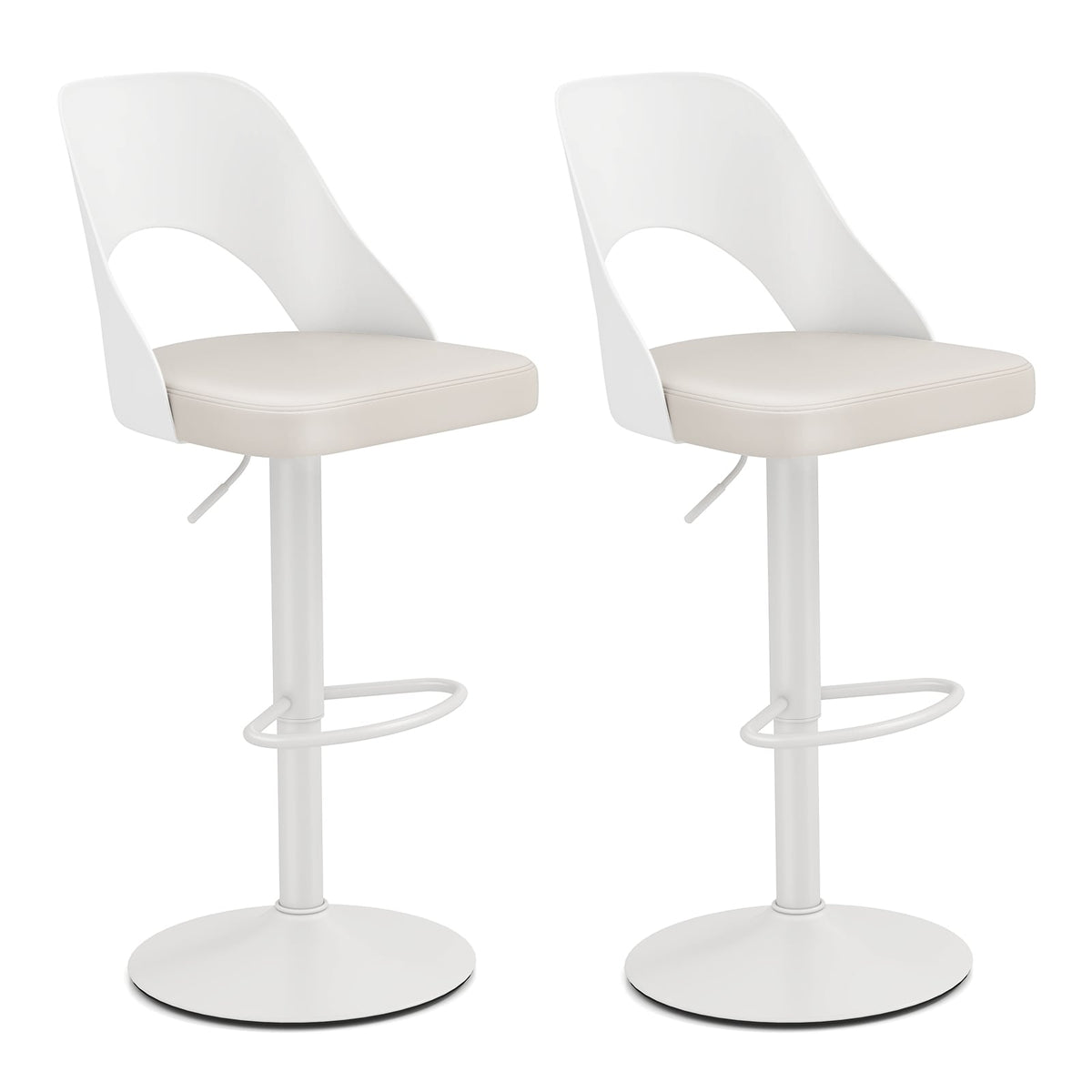 Adjustable 360 Swivel Bar Stools Set of 2 – White PU Leather