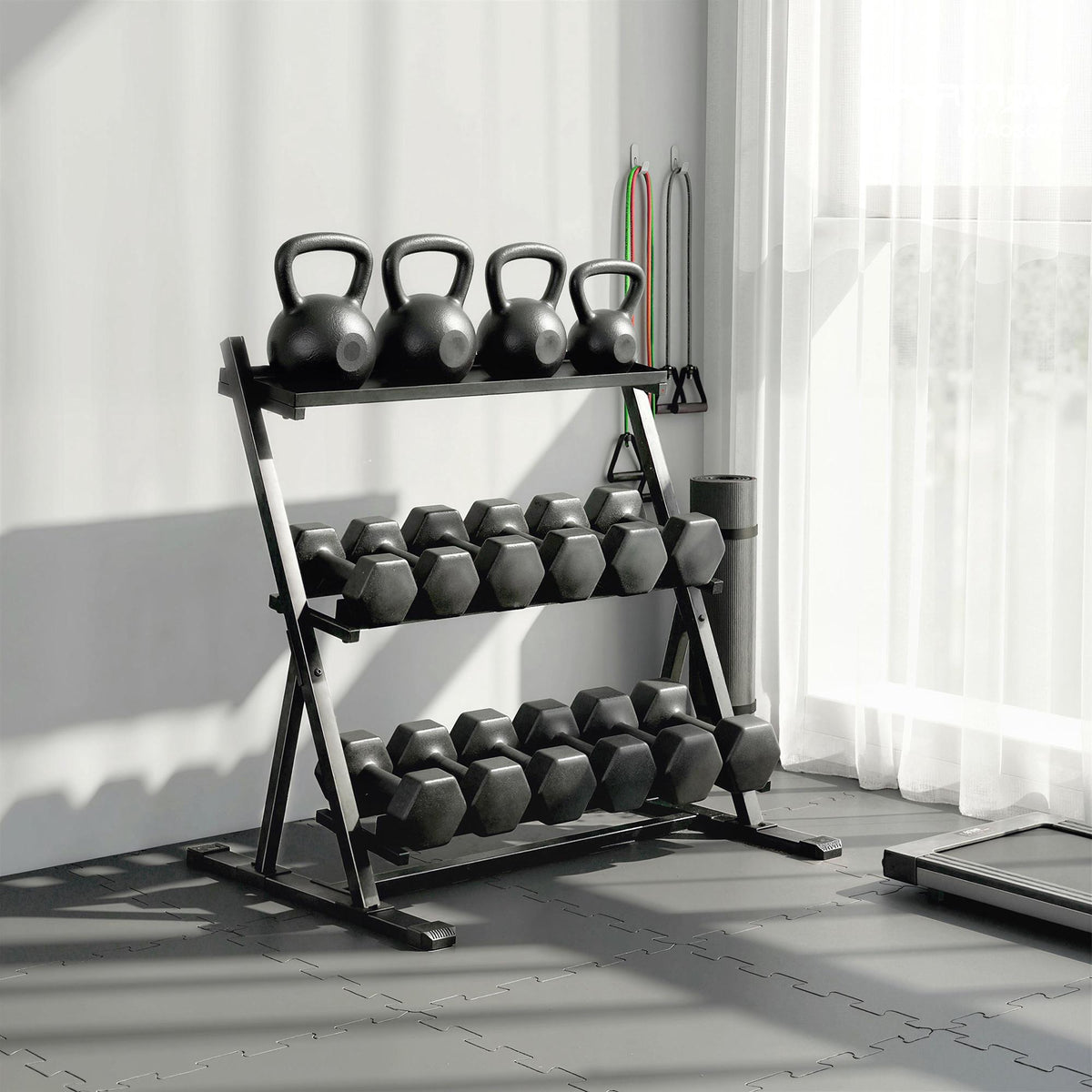 Adjustable 3-Tier Dumbbell Rack, 200kg Capacity, Non-Slip