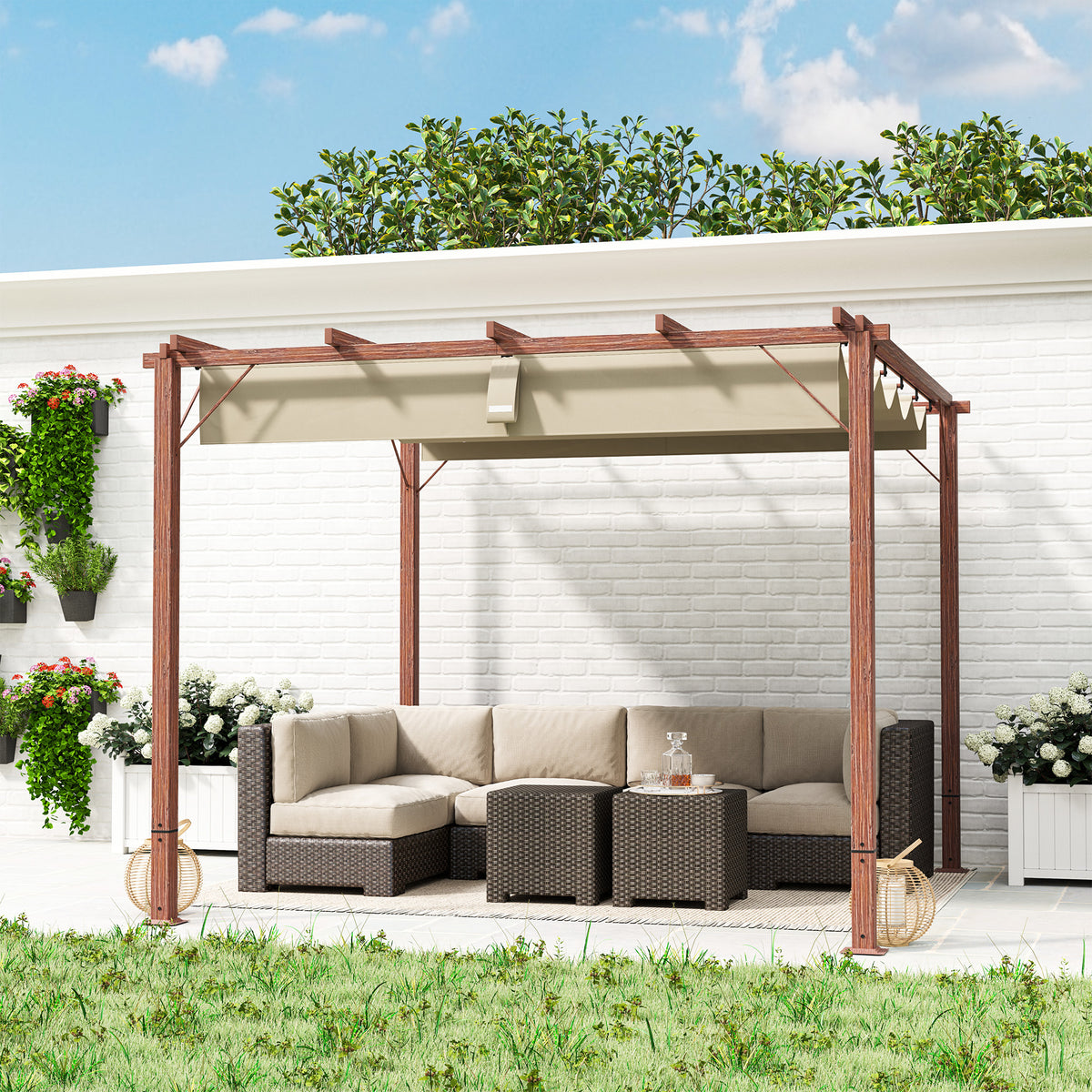 Adjustable 3x3m Pergola, Aluminum Frame, UPF30+ Shade