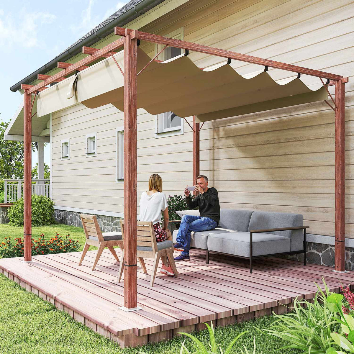 Adjustable 3x3m Pergola, Aluminum Frame, UPF30+ Shade