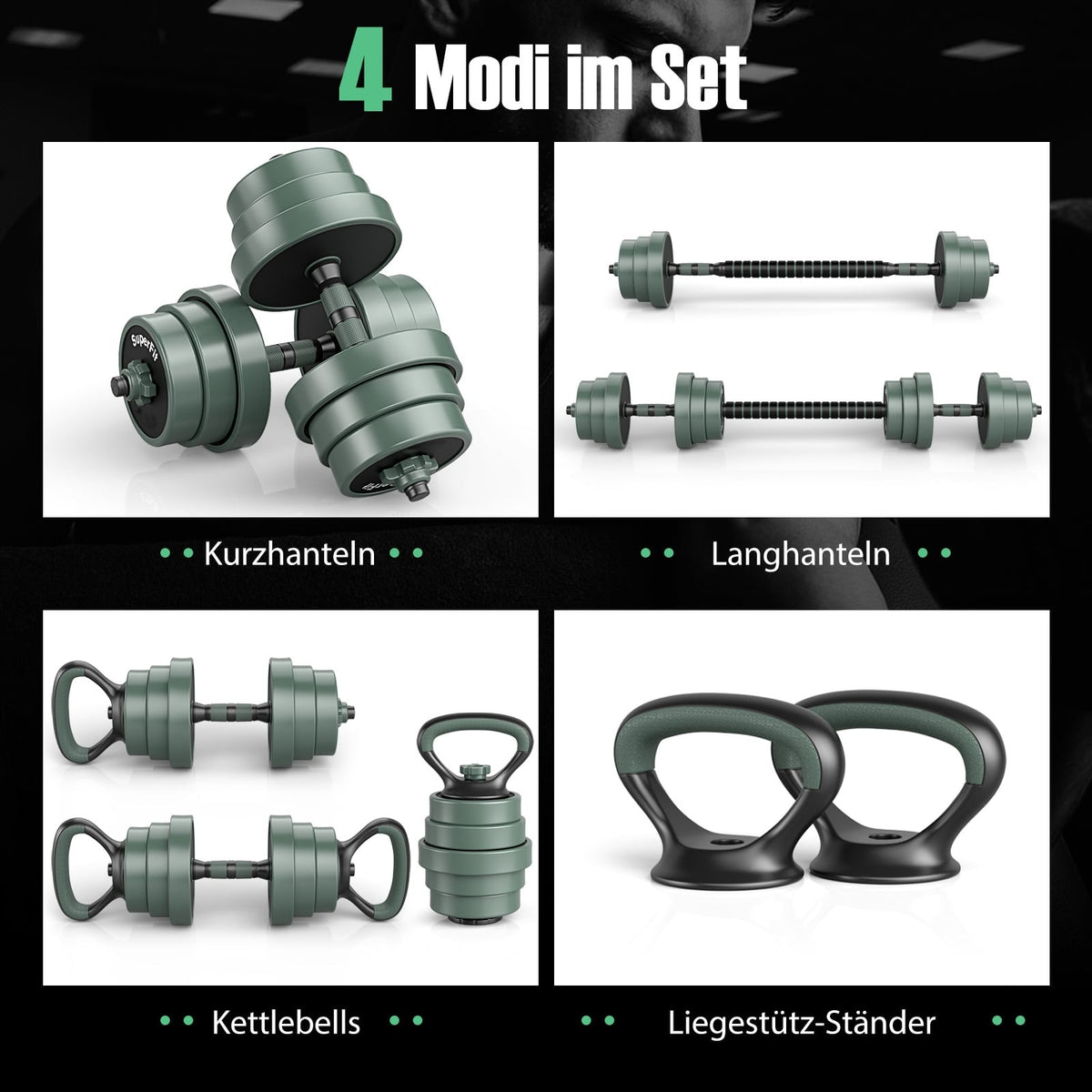 Adjustable 4-in-1 Dumbbell Set, 20kg with Kettlebell & Barbell