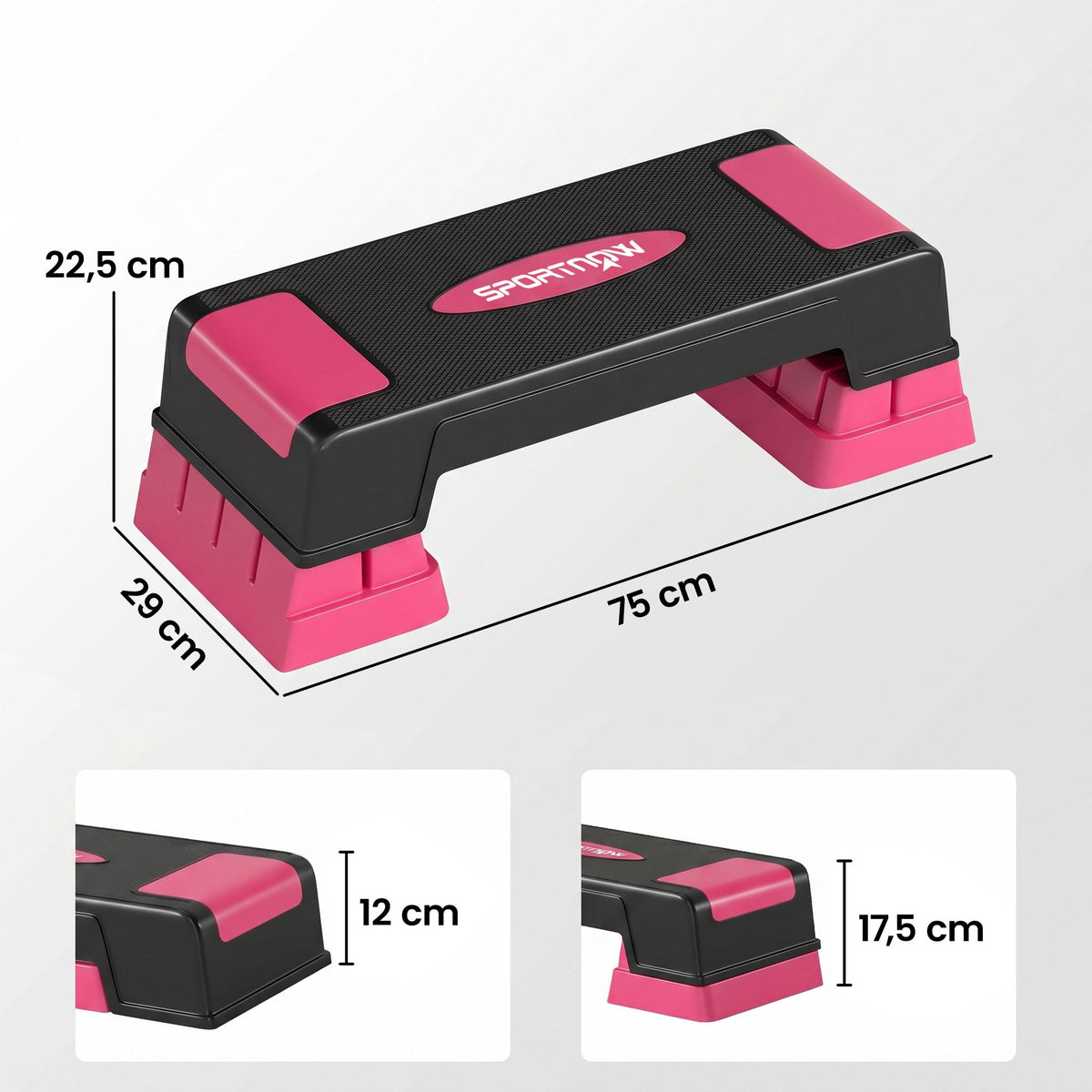 Adjustable Aerobic Step Platform, 3 Heights, Black/Pink