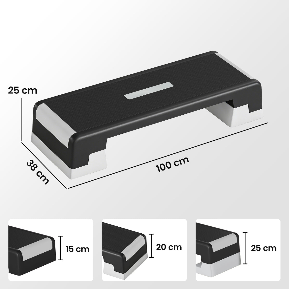 Adjustable Aerobic Step Platform, Non-Slip, 3 Heights 15-25 cm