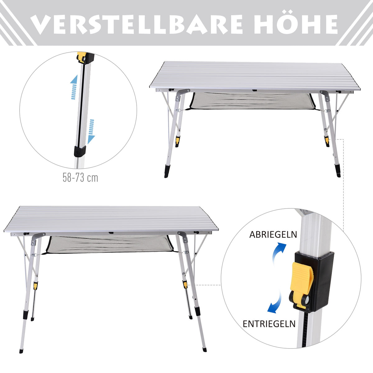Adjustable Aluminum Folding Picnic Table with Carry Bag, 120x69 cm