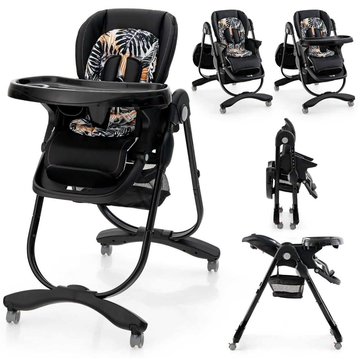 Adjustable Baby High Chair with Wheels, Black