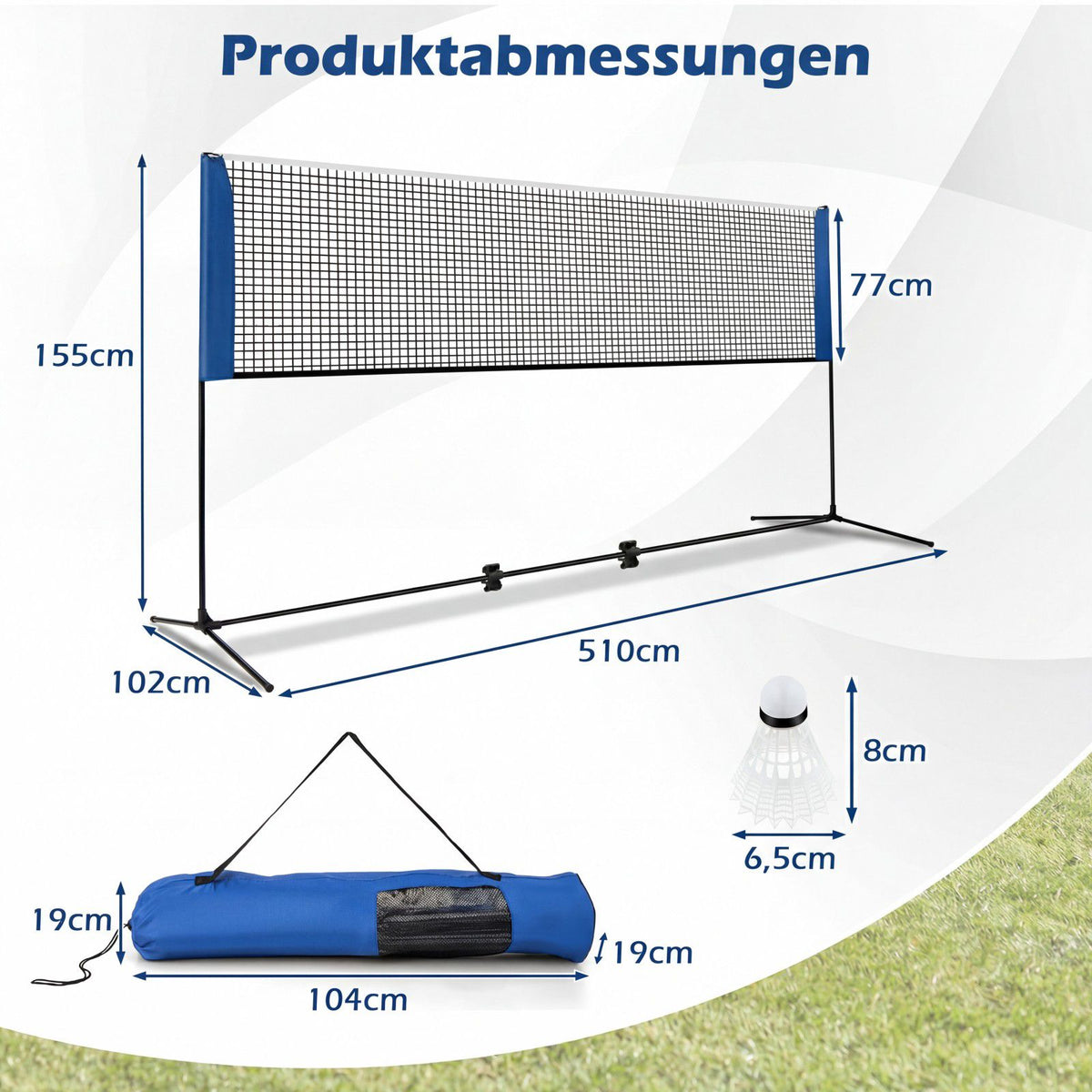Adjustable Badminton Volleyball Net with Carry Bag and Shuttlecocks