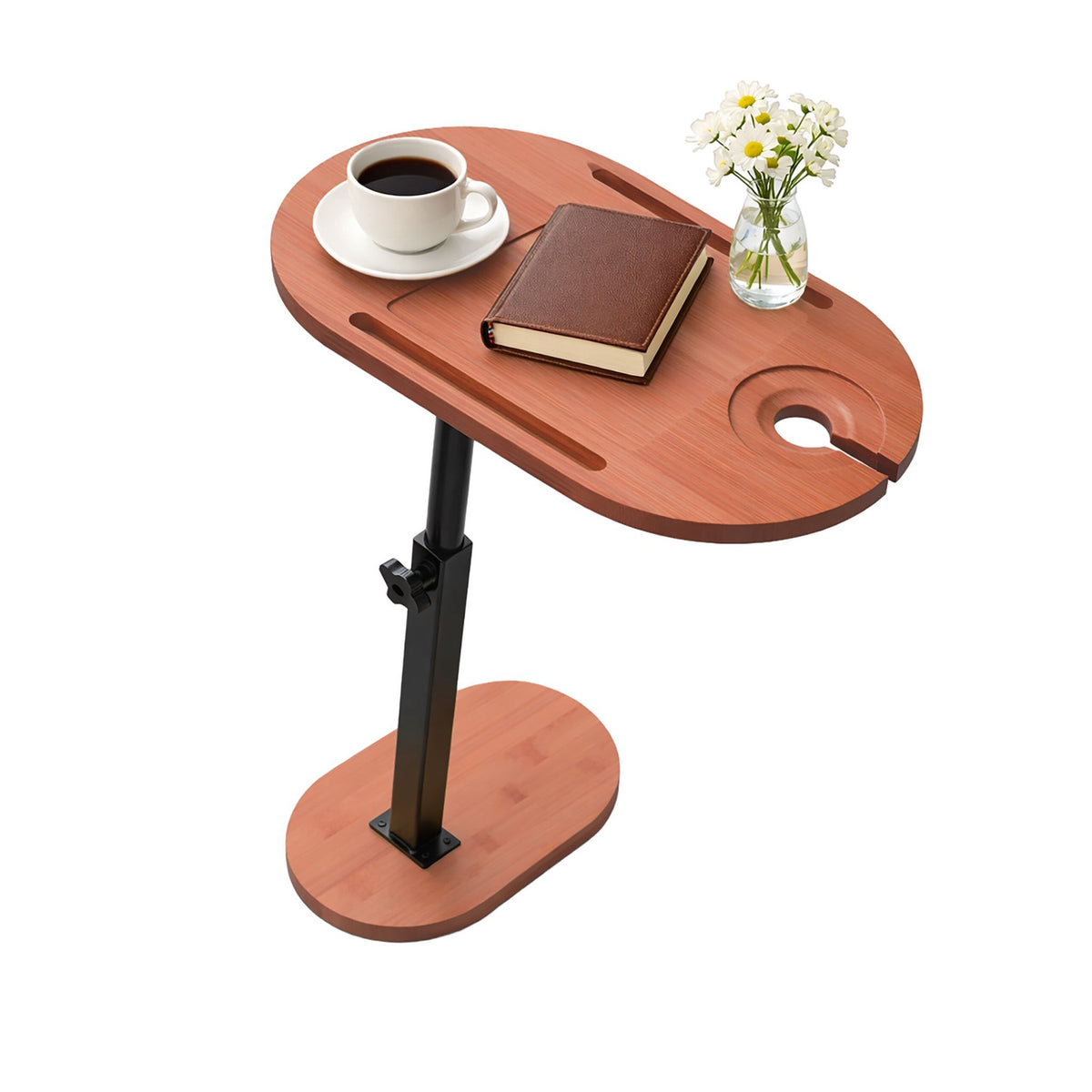 Adjustable Bamboo and Steel C-Shaped Side Table