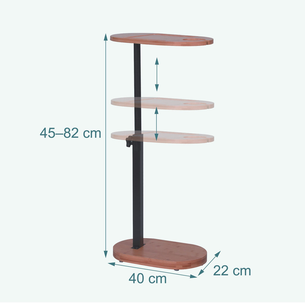 Adjustable Bamboo and Steel C-Shaped Side Table