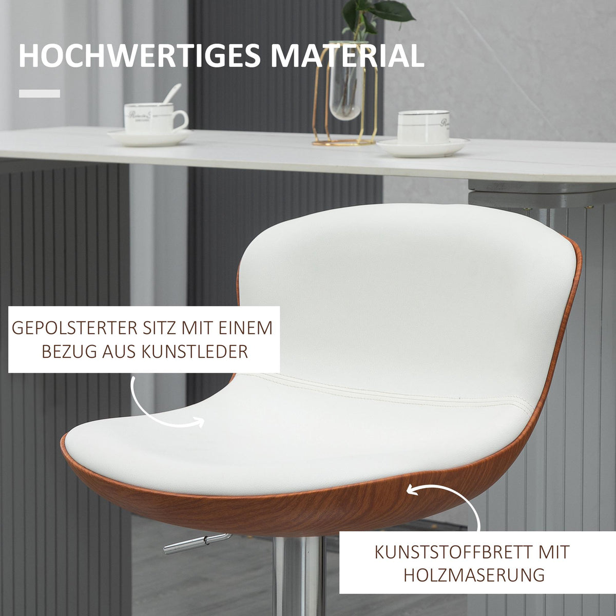 Adjustable Bar Stools Set of 2, Swivel Seat, Cream White