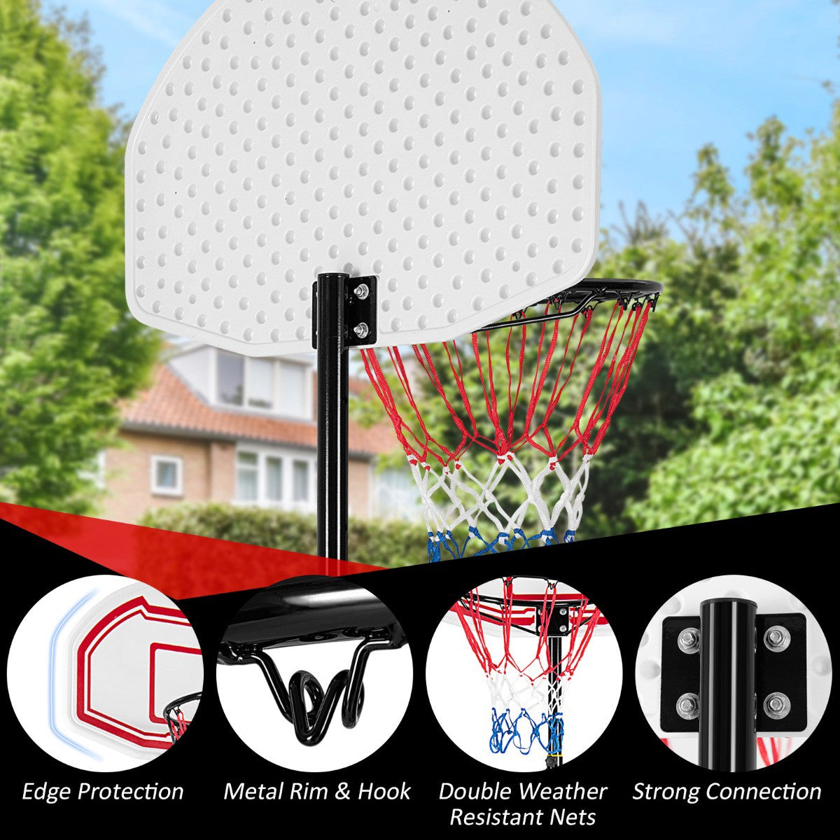 Adjustable Basketball Hoop, Portable Fillable Base, 2 Nets