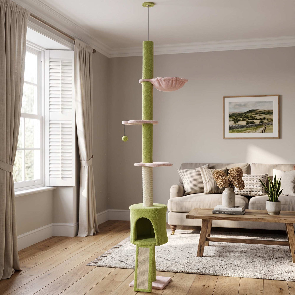 Adjustable Cat Tree with Hammock & Sisal Posts, Green