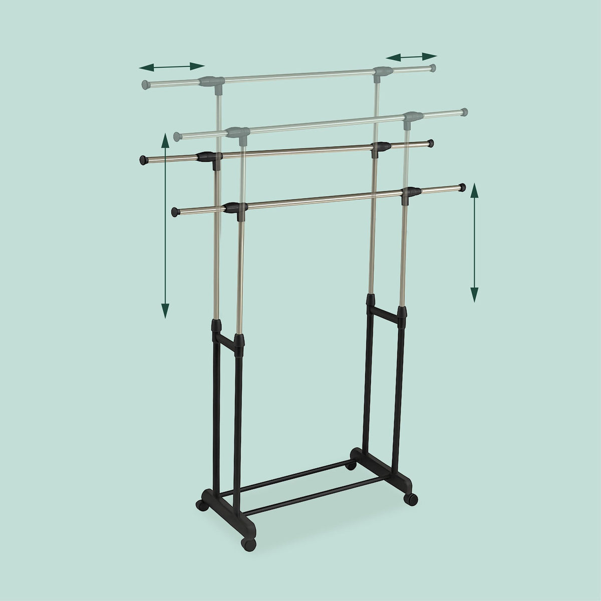 Adjustable Clothes Rack with Wheels – 2 Rails