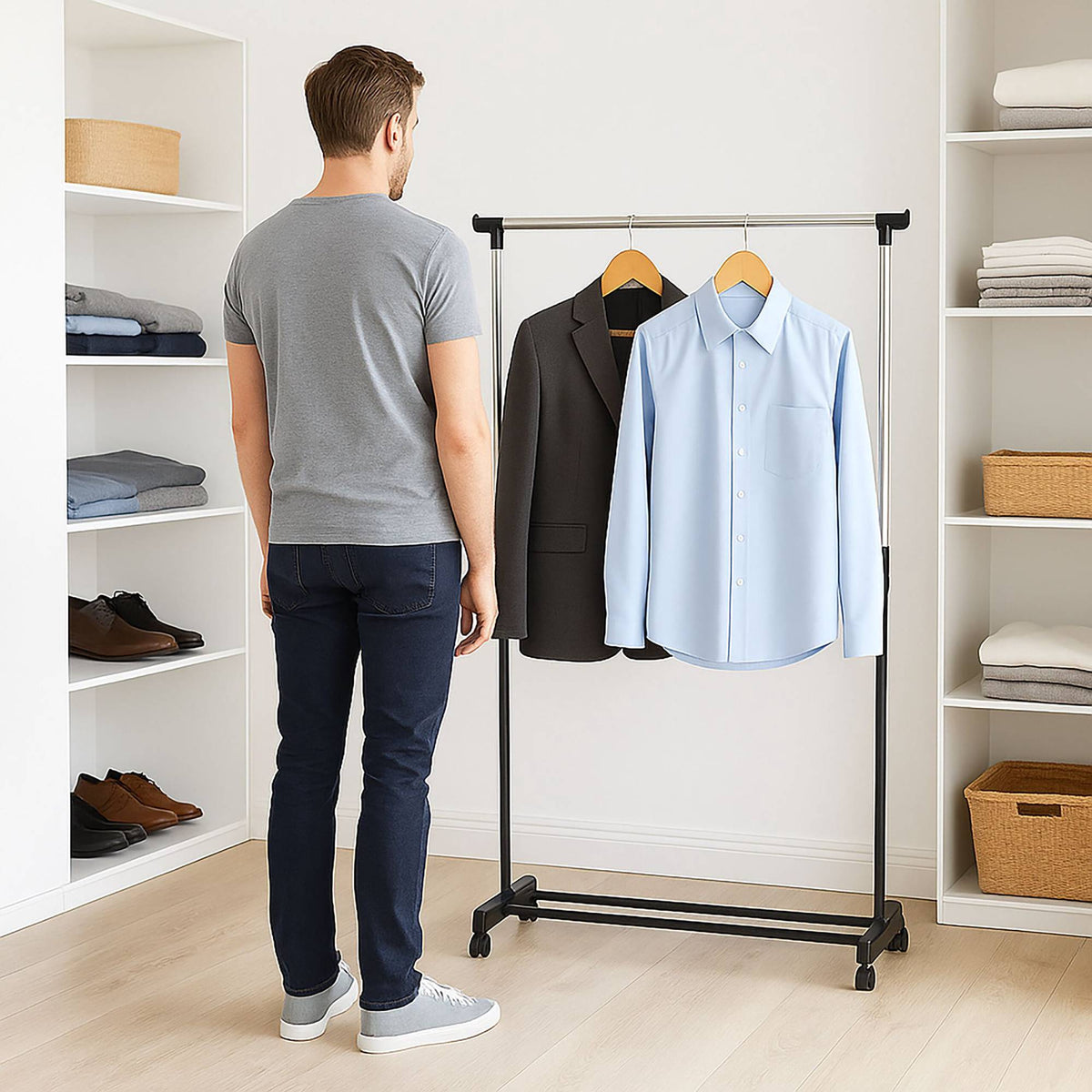 Adjustable Clothing Rack with Wheels – Height Adjustable