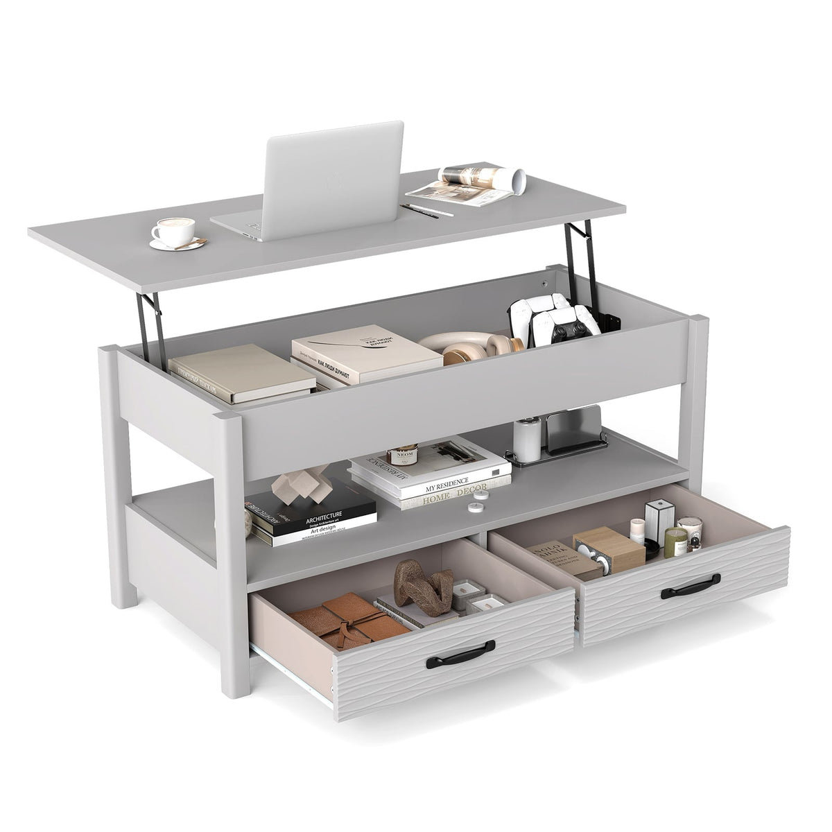 Adjustable Coffee Table with Lift-Top & 2 Drawers
