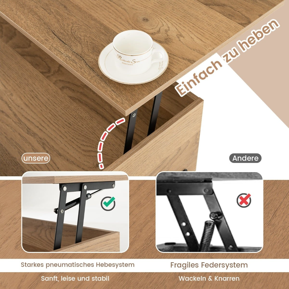 Adjustable Coffee Table with Lift-Top & Storage Shelves