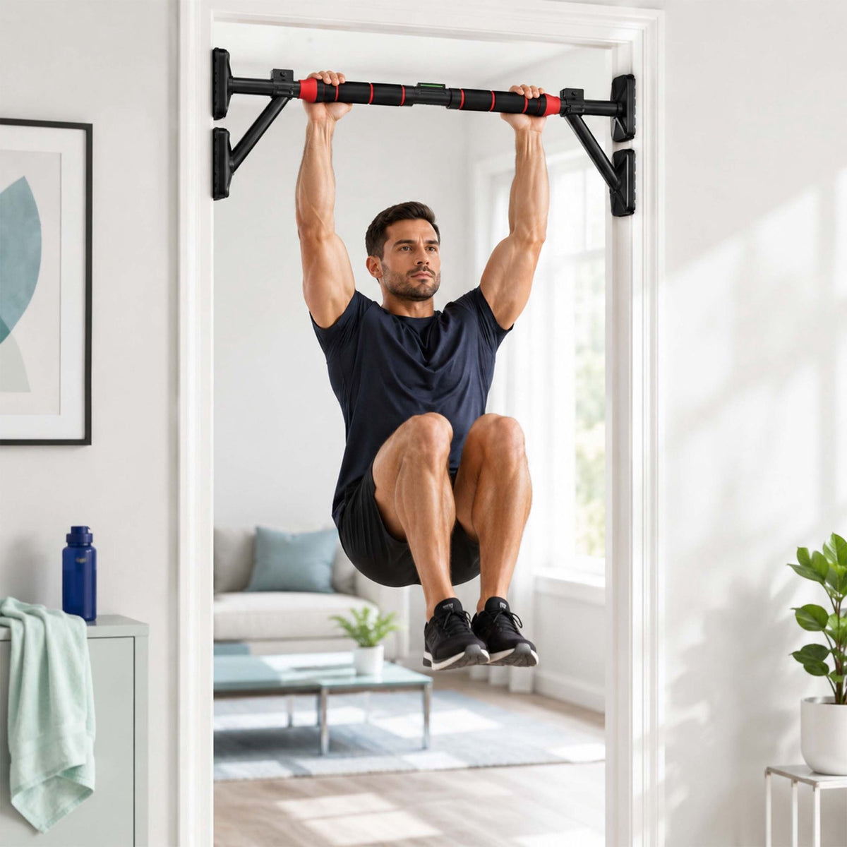 Adjustable Doorway Pull-Up Bar, 87–100 cm, Black/Red