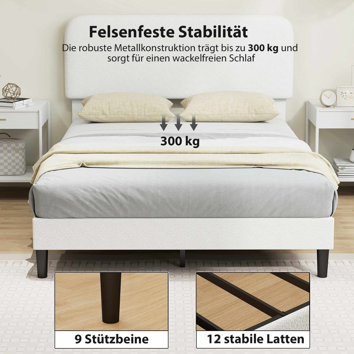 Adjustable Double Bed Frame with Teddy Fleece Headboard