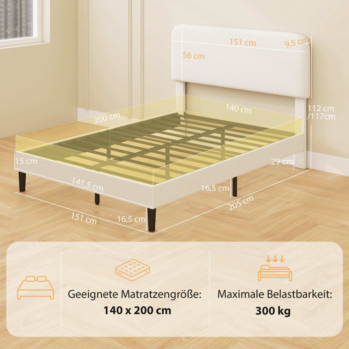 Adjustable Double Bed Frame with Teddy Fleece Headboard