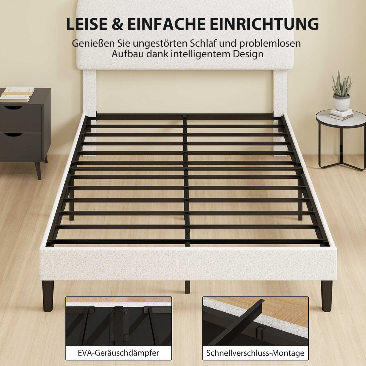 Adjustable Double Bed Frame with Teddy Fleece Headboard