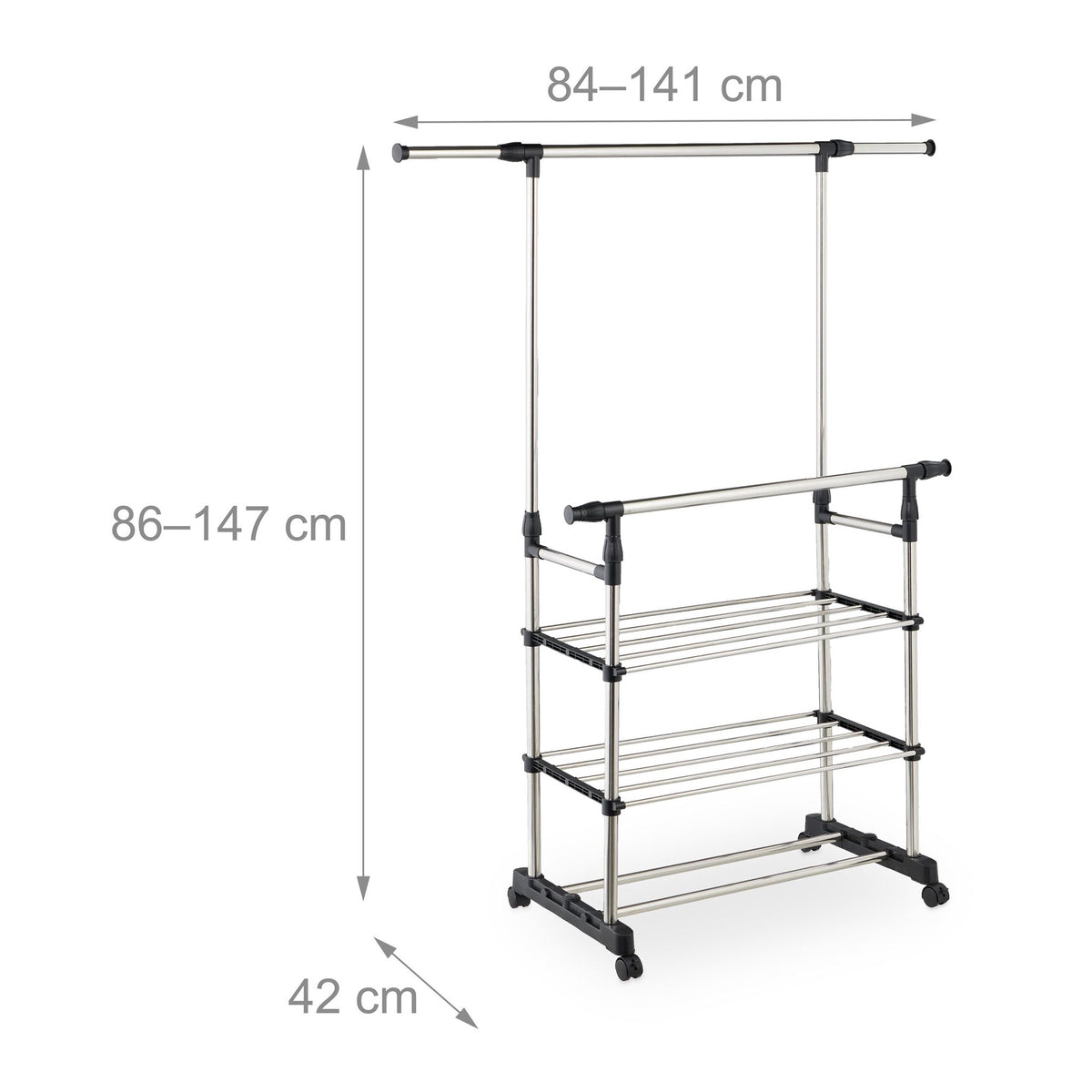 Adjustable Double Rod Clothes Rack with Shelf