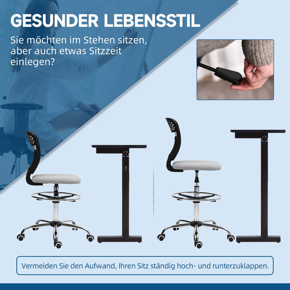 Adjustable Drafting Chair with Footrest, Mesh Back, Grey