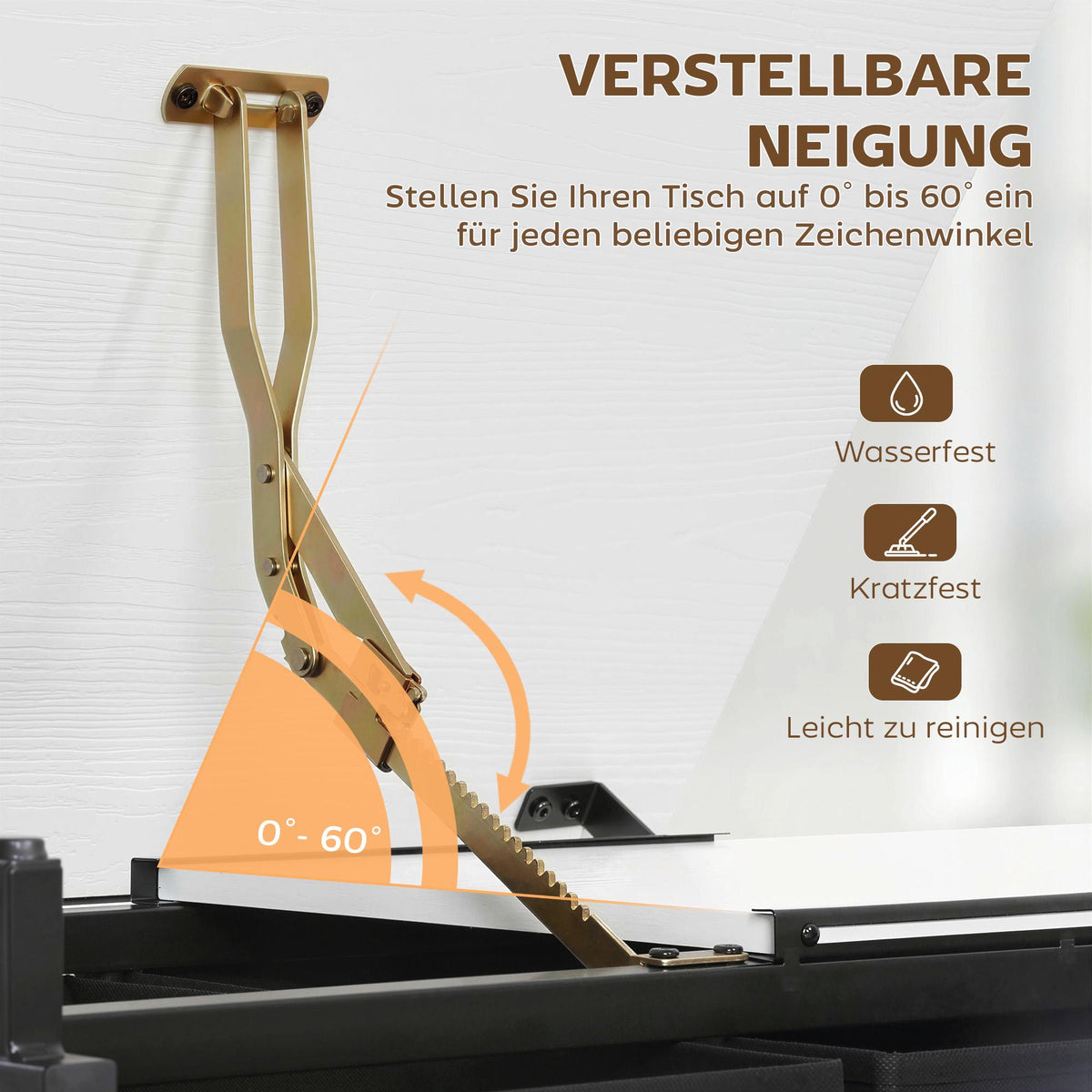 Adjustable Drawing Table with Stool and Storage, White