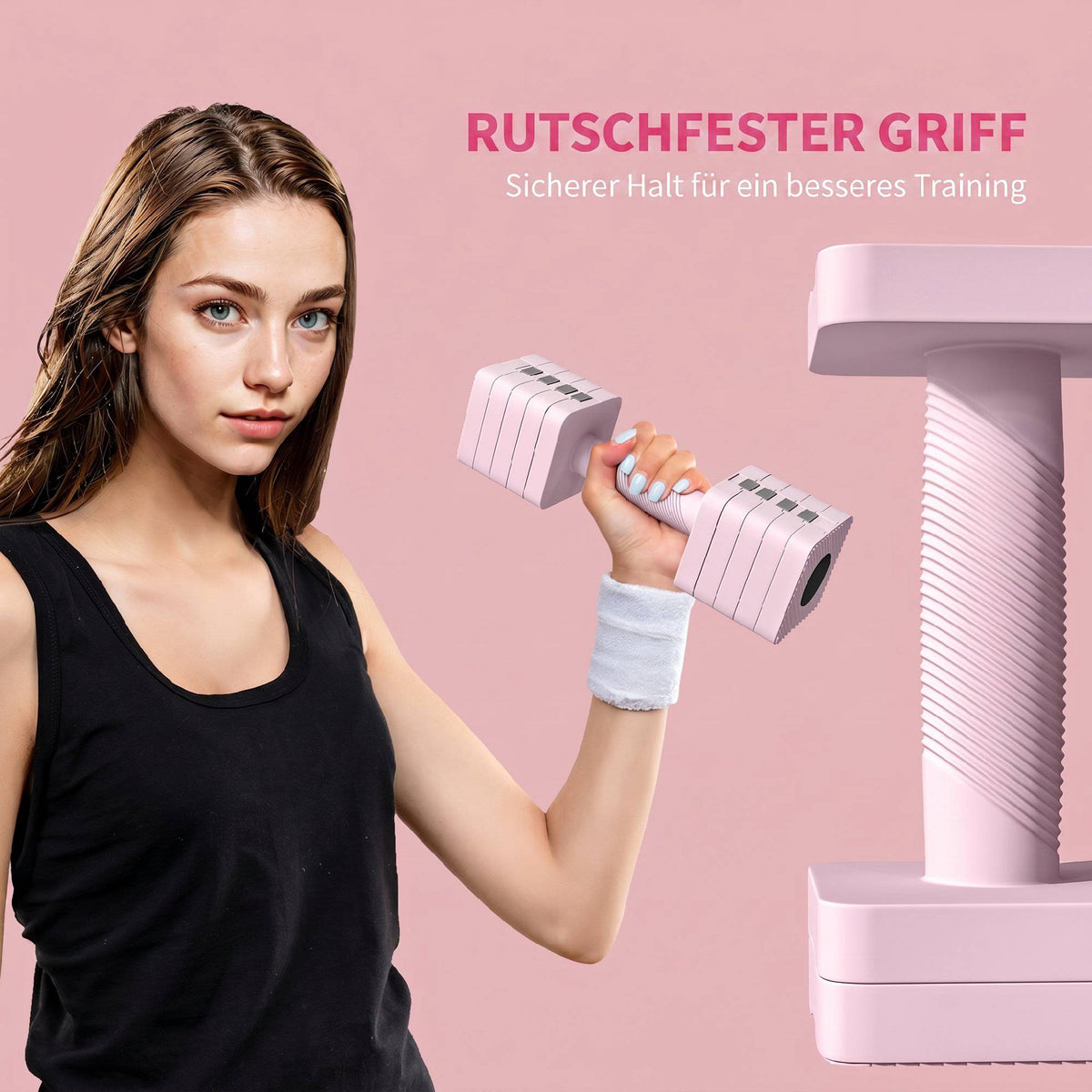 Adjustable Dumbbell Set, 2 x 5kg, Non-Slip Grip, Pink
