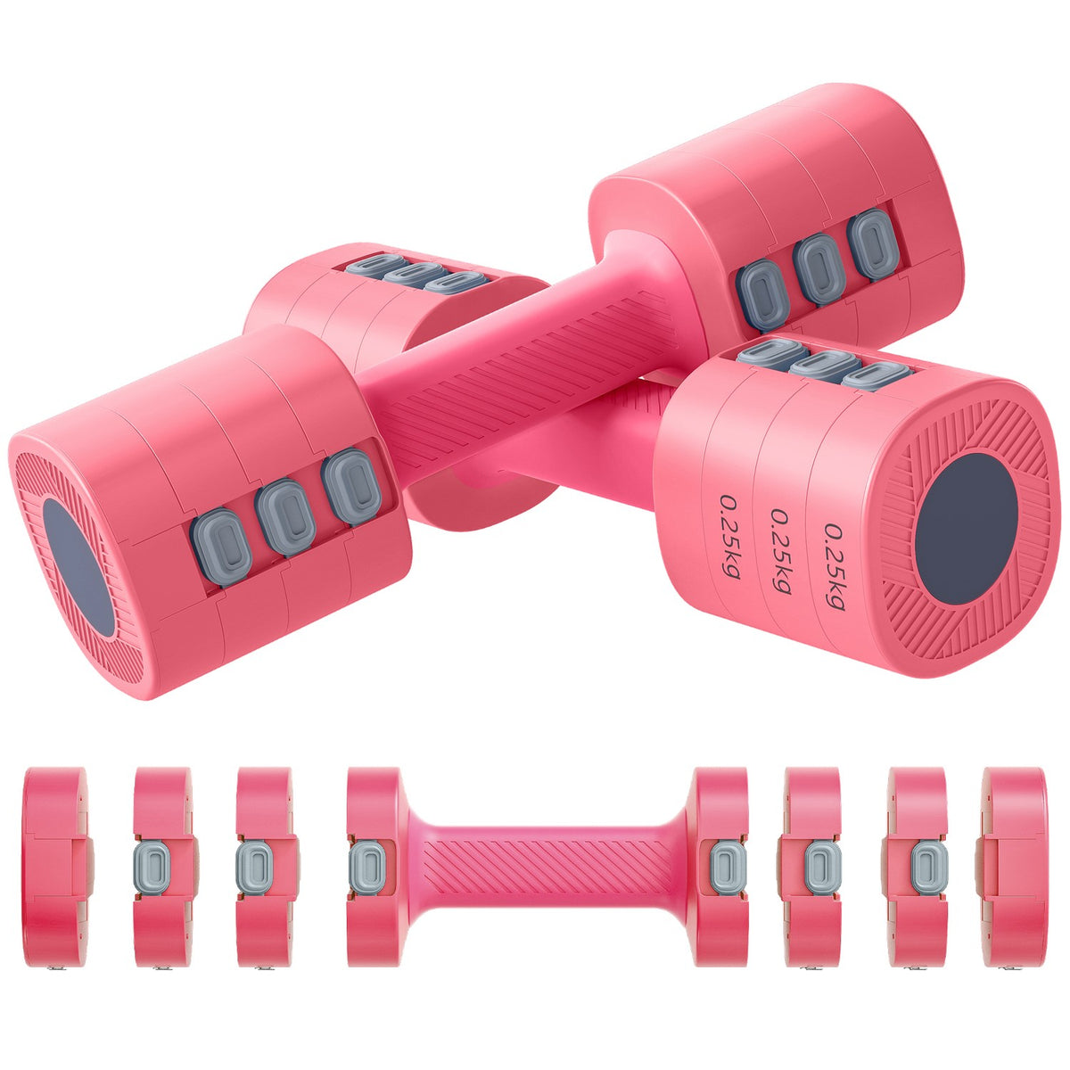 Adjustable Dumbbell Set, Square Shape, Metal Core, Red
