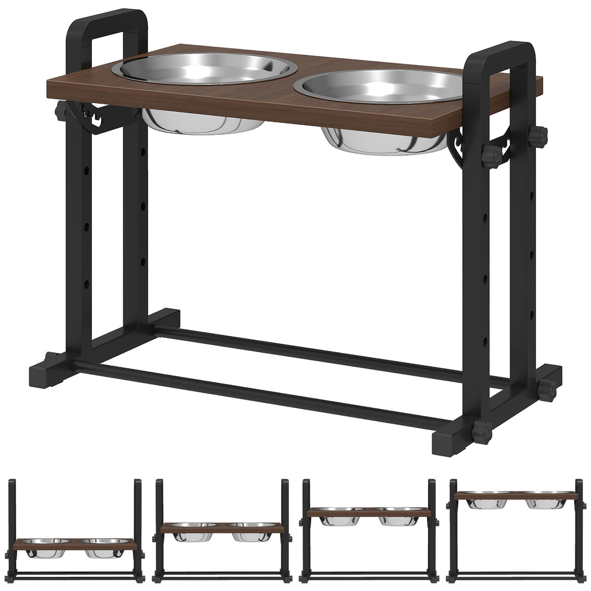 Adjustable Elevated Dog Bowl Stand with 2 Stainless Steel Bowls, 1.2L Each