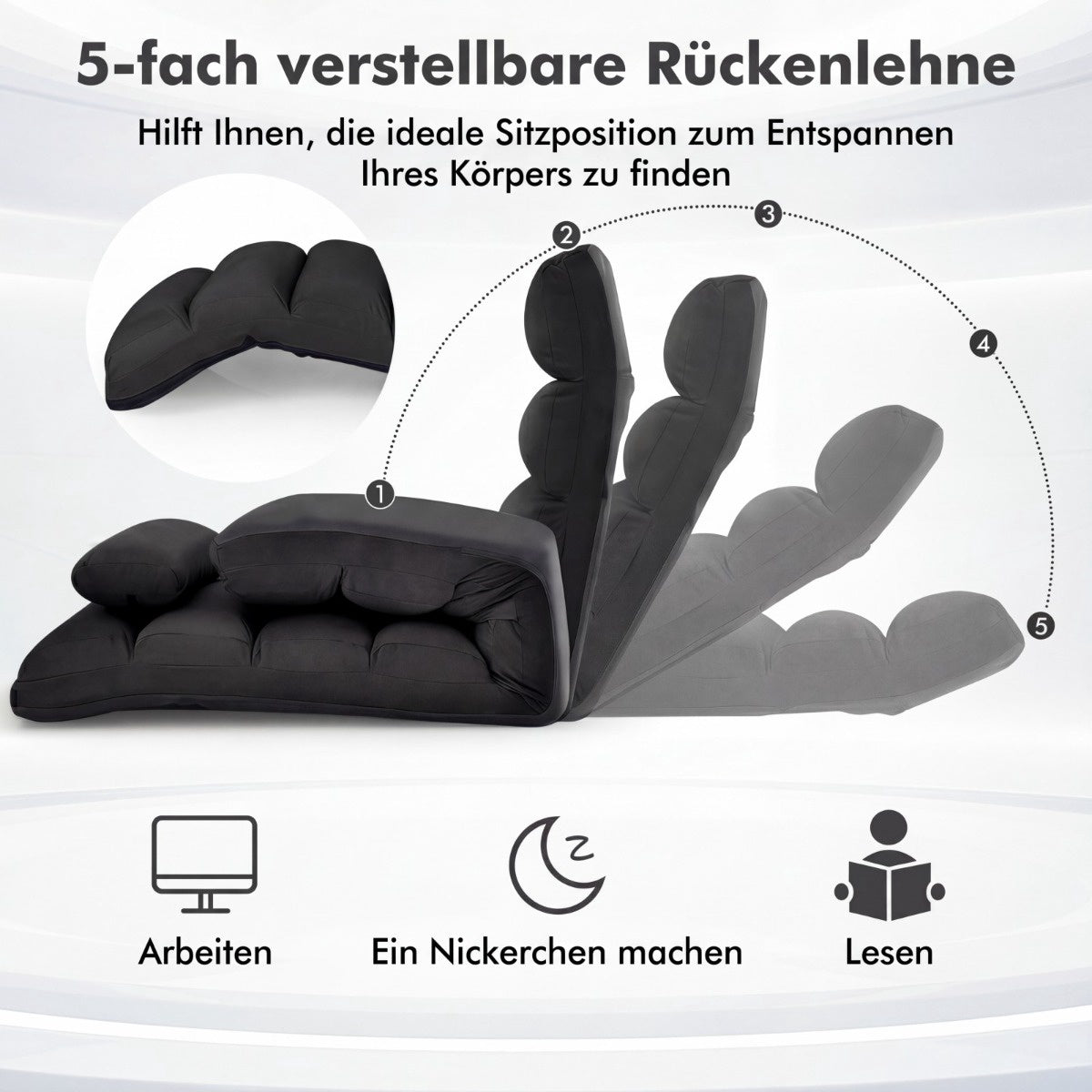 Adjustable Floor Chair with Recline & Sleep Function, Black