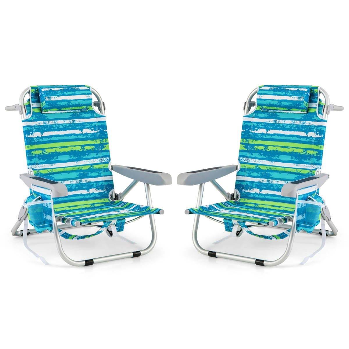 Adjustable Folding Beach Chairs Set of 2 – Blue & Green