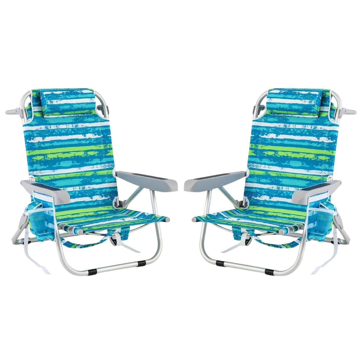 Adjustable Folding Beach Chairs Set of 2 – Blue & Green