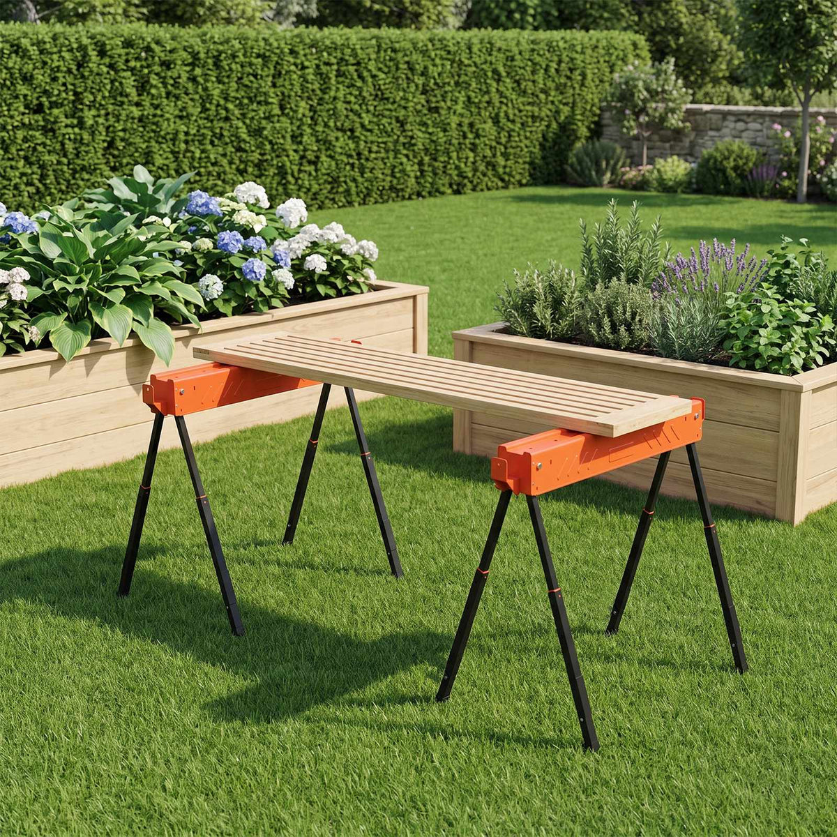 Adjustable Folding Sawhorses, Metal, 250kg Capacity, Set of 2