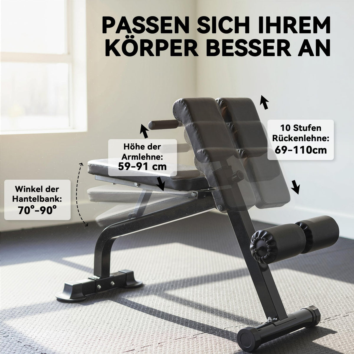 Adjustable Folding Weight Bench, Steel Frame, Black