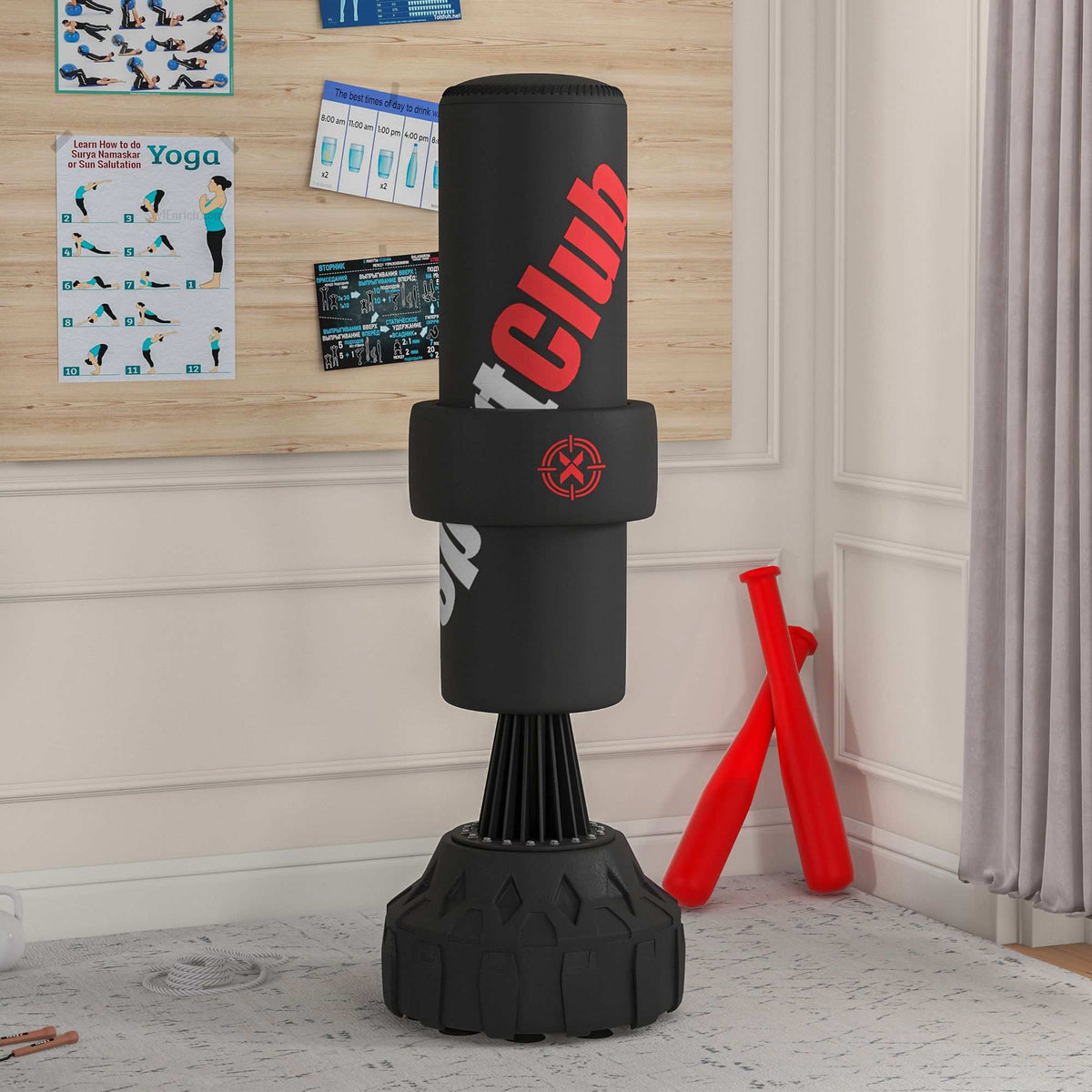 Adjustable Freestanding Punching Bag with Fillable Base, Black