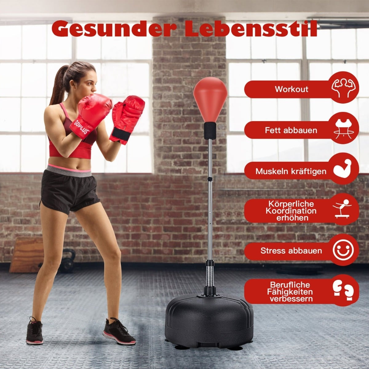 Adjustable Freestanding Punching Ball Set with Gloves