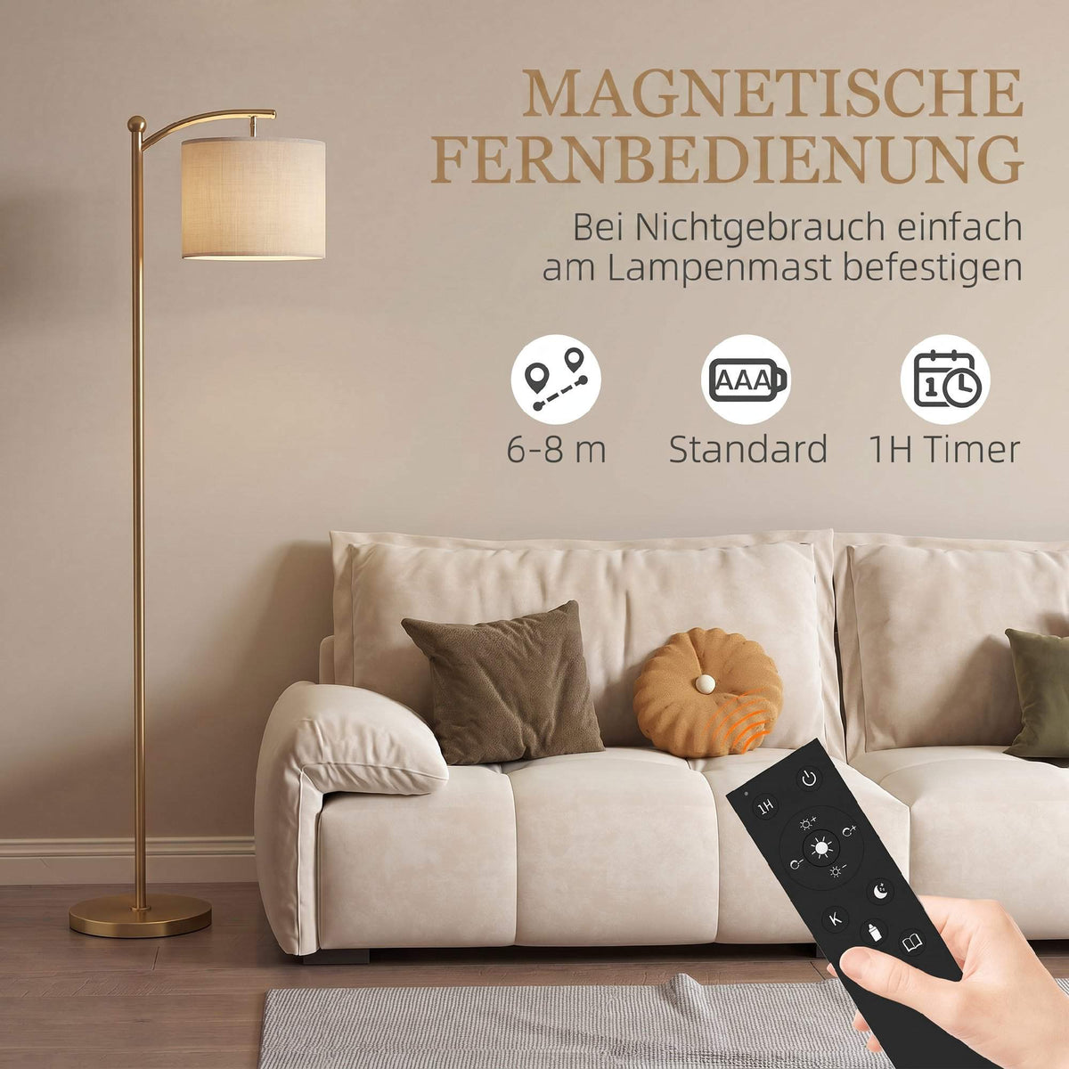 Adjustable Gold Metal Floor Lamp with Remote Control