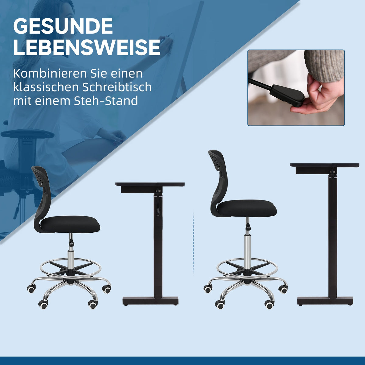Adjustable Height Office Chair – Black, Padded, No Arms