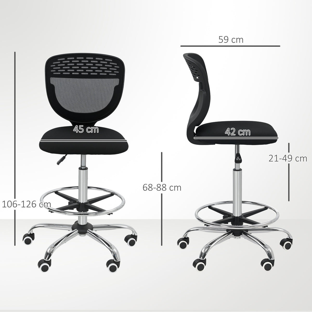 Adjustable Height Office Chair – Black, Padded, No Arms